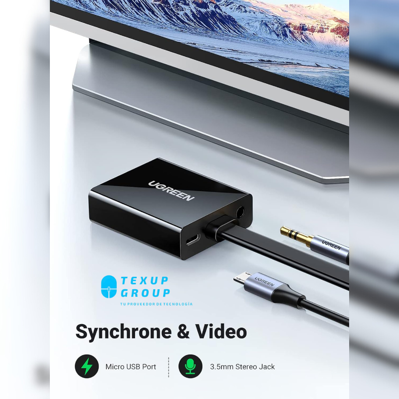 UGREEN - Adaptador HDMI macho a VGA hembra con audio 3.5mm 1920*1080@60Hz