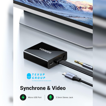UGREEN - Adaptador HDMI macho a VGA hembra con audio 3.5mm 1920*1080@60Hz